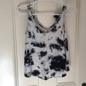 Tie dye black and white tank top